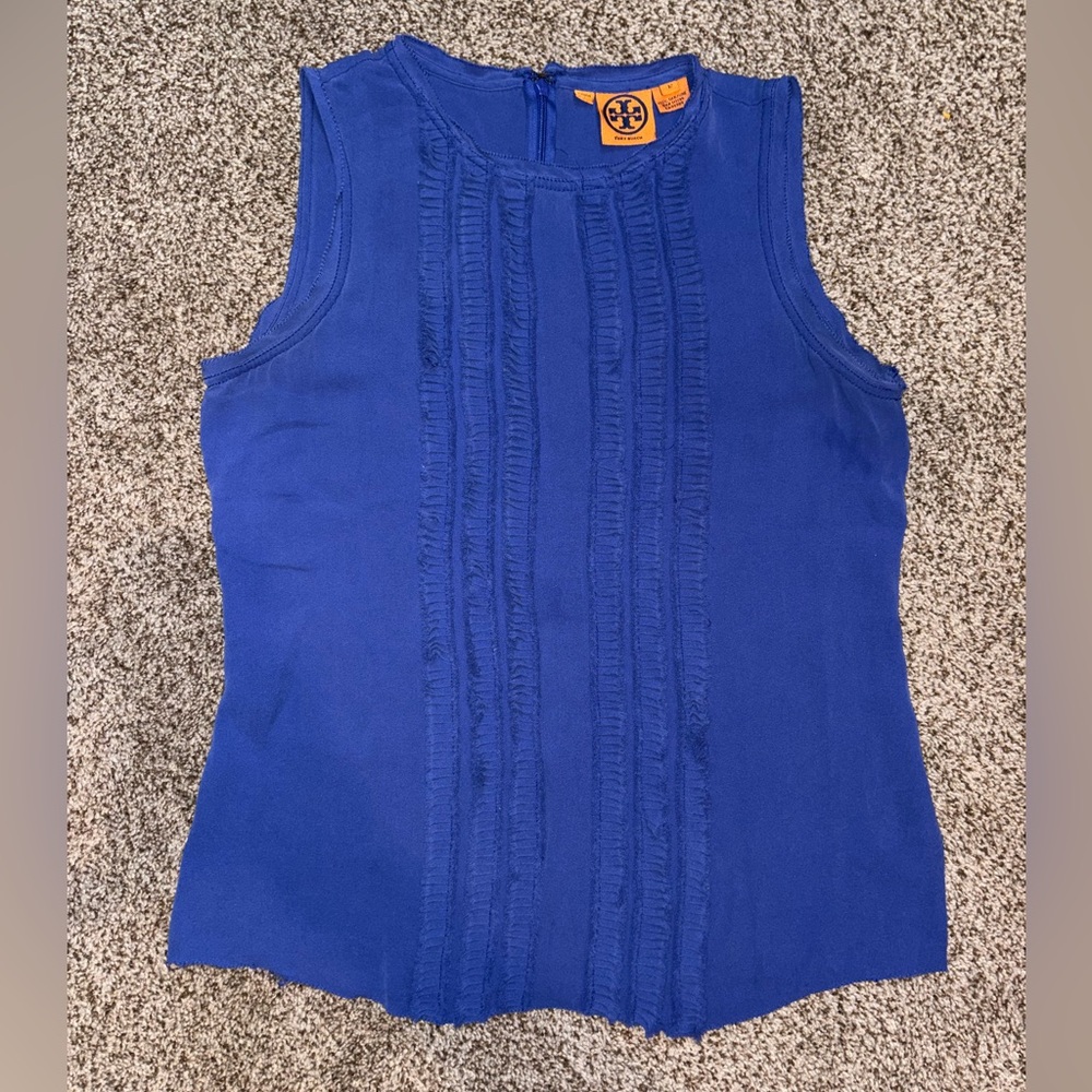 Sleeveless Royal Blue Women's Top with Front Ruffle Detail